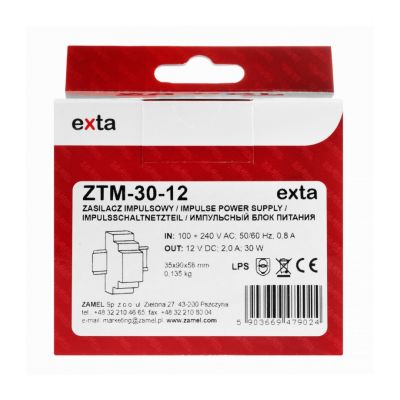 Zasilacz impulsowy montowany na szynie TH-35 (DIN) 30W 12V DC TYP: ZTM-30/12 ZAMEL (EXT10000281-WUN)